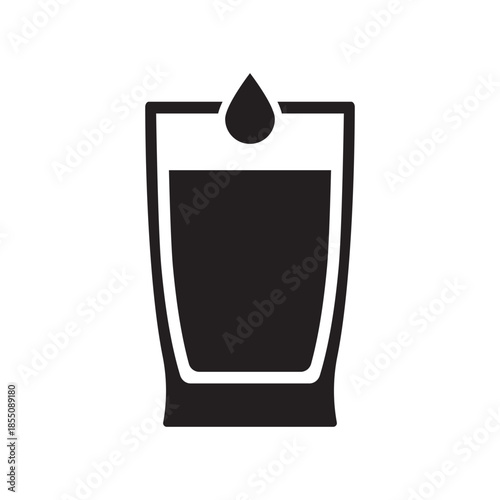 Water Glass Icon with Droplet for Clean Drinking Concept