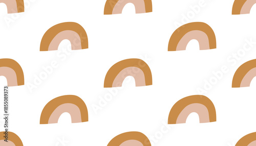 Simple seamless pattern with brown and beige rainbows. Cute boho vector design for nursery decor. Vector illustration on an isolated background.