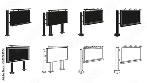 A collection of various billboard designs in different perspectives and styles