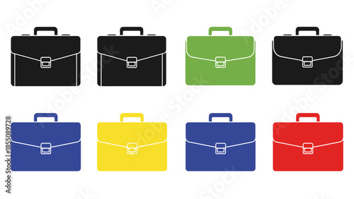 Collection of colorful briefcases in various shades displayed on a white background