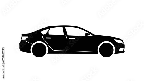 A sleek black silhouette of a modern passenger car side view