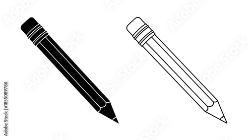 Two pencils in contrasting shades one dark and one light depicted in a simple style