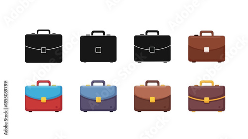 Collection of colorful briefcase icons in various styles and designs