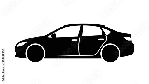 Simple black silhouette of a modern sedan car side view illustration