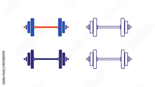 Illustrative depiction of dumbbells in varying colors and styles