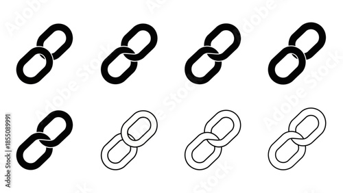 A series of interconnected chain links in varying line weights and styles