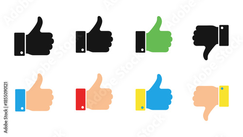 A collection of colorful thumbs up and down icons on a white background