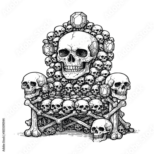 Terrible throne made from skulls and bones gothic symbol monochrome artwork