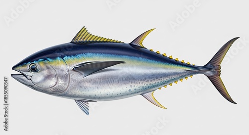 Detailed illustration of a vibrant Yellowfin Tuna, showcasing intricate details, perfect addition