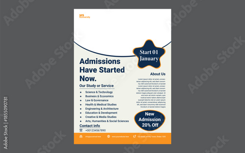 Creative University Admission Flyer Design For Vector Template.