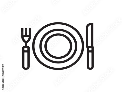 Elegant dinner plate icon with simple modern vector lines