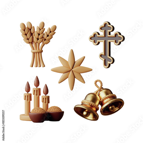 3D Clay Icons for Orthodox Christmas  Nativity Star, Candles & Church Bells