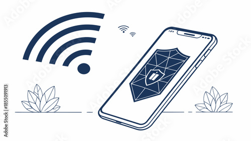Mobile device with secure internet connection and shield icon