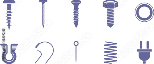 Minimal charging and battery icon set with wireless charger, cable, plug and power symbols, modern energy technology illustration