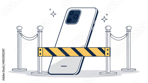 Smartphone protected by security barrier and velvet ropes