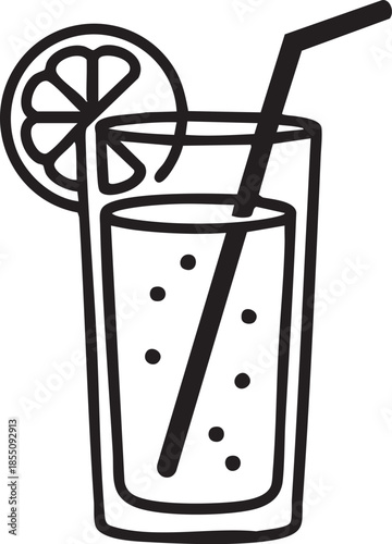 A simple black and white illustration of a refreshing drink with a citrus slice