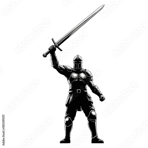 Vector illustration of a knight in full armor with a sword