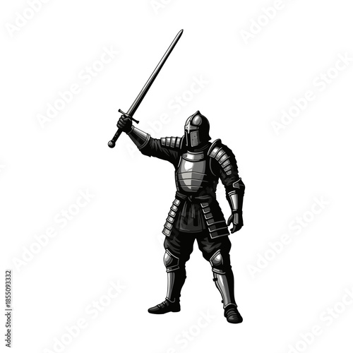 Vector illustration of a knight in full armor with a sword