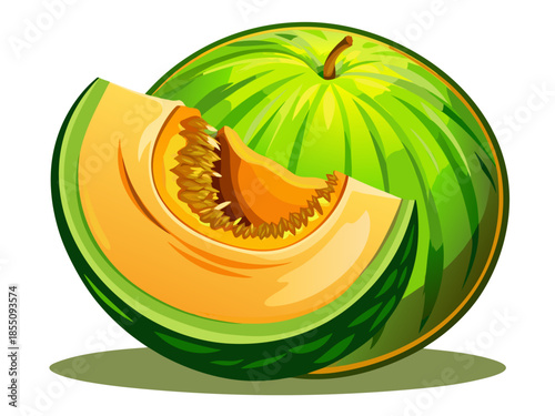 Vibrant green melon with a slice cut out showing juicy interior