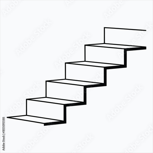 A simple black outline illustration depicts an empty staircase rising diagonally against a plain white backdrop