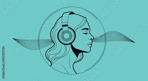 futuristic cyborg woman line art vector illustration black and white elegant design robotic female technology artificial intelligence sci-fi portrait artwork.