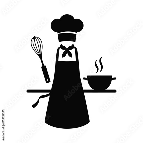 Chef standing with whisk and cooking pot