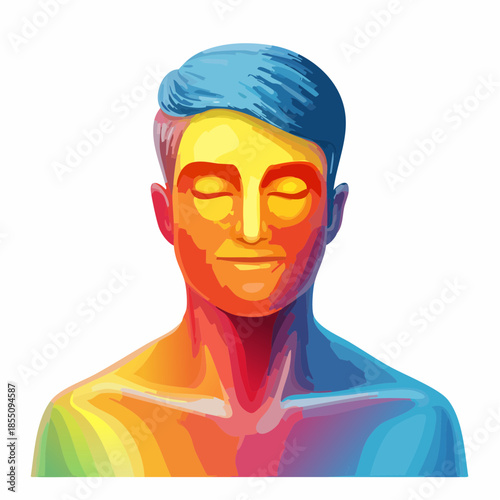 Colorful illustration of a person with eyes closed, representing inner peace and mindfulness.