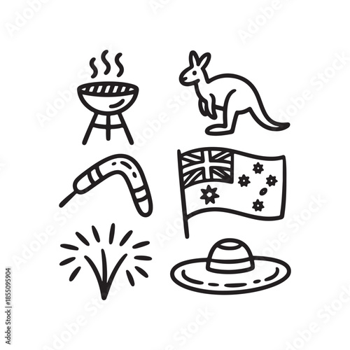 Australia Day Doodle Icon Set  Hand-Drawn National Celebration Symbols
