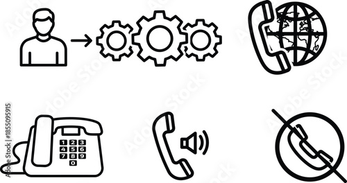 collection of line icons related to communication and mechanics
