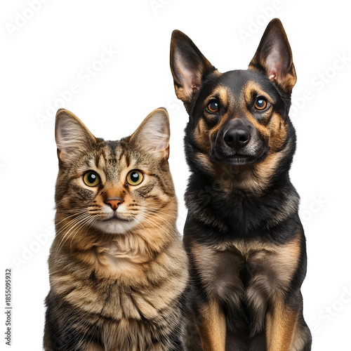 Cat and Dog Portrait on White Background
