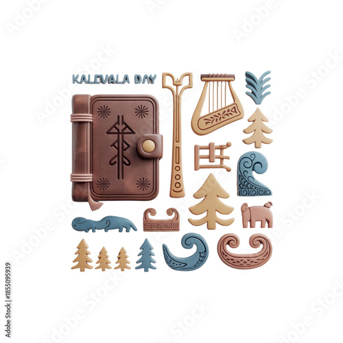 Nordic Mythology 3D Clay Icon Set  Kalevala Day Traditional Finnish Elements