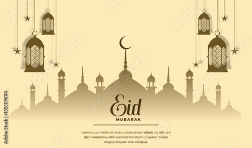 Eid mubarak paper art design islamic greeting card