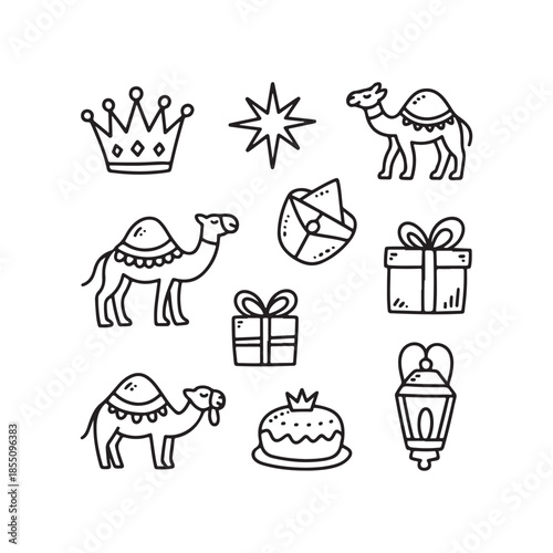 Minimal Doodle Line Icons  Epiphany Celebration & Nativity Elements