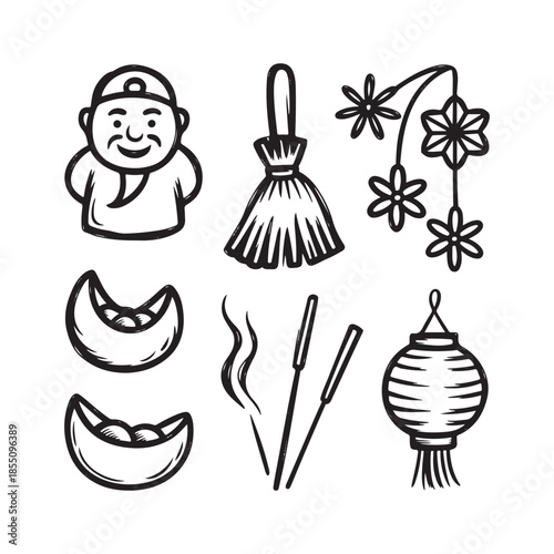 Xiaonian Doodle Icon Set  Hand-Drawn Little New Year Festival Symbols