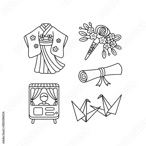 Playful Doodle Line Icons  Seijin no Hi Celebration Elements