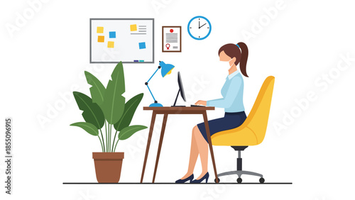  Office Worker with Face Mask at Desk or New Normal Office Workplace