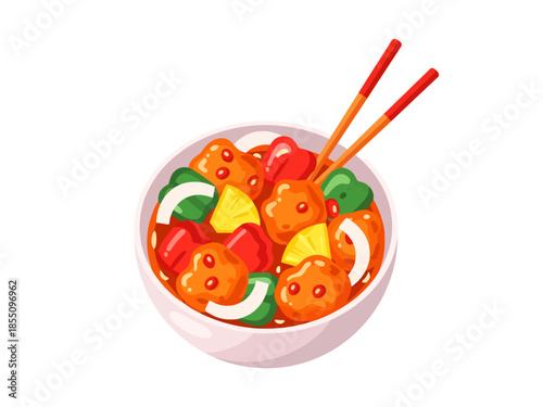 Sweet And Sour Dish With Chopsticks In A Bowl Asian Cuisine
