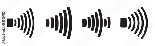 Wireless signal icons illustrating various forms of digital communication, sound waves, and contactless payment technology for modern interfaces.