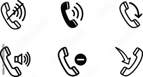 phone icons with different actions and states on transparent background