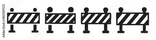 Four black and white construction barriers lined up in a row, symbolizing road work, caution, and restricted access in a simple graphic illustration.