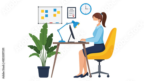  Office Worker with Face Mask at Desk or New Normal Office Workplace