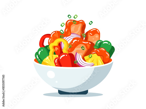 Wholesome Food Bowl with Sweet and Sour Ingredients Fresh Vegetables and Savory Chicken Chunks