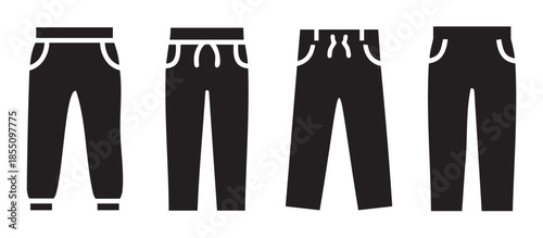 Various pants and trousers clothing apparel collection icons representing different styles of casual and comfortable legwear for fashion and sportswear.