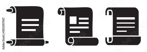 Scroll document icons representing important legal agreements, historical information, official records, and ancient manuscripts for various digital and print applications.