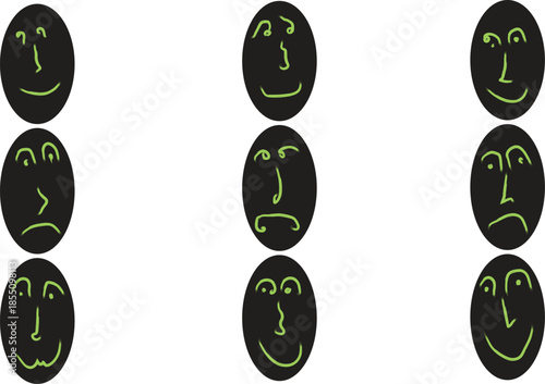 A collection of 10 emoticon faces with various expressions