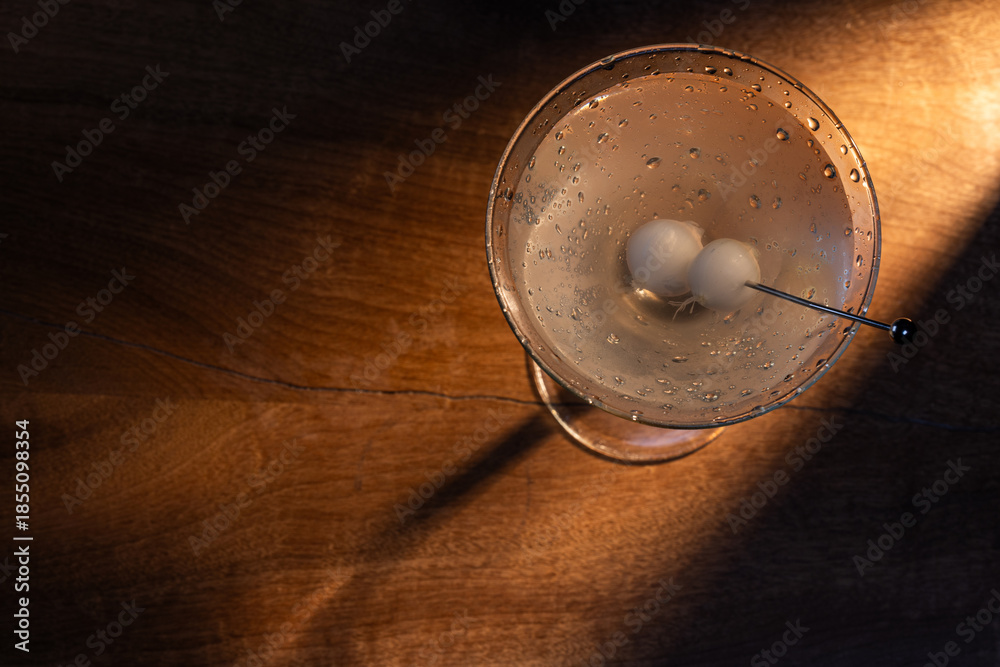 custom made wallpaper toronto digitalIce cold Gibson Martini on a bar drop with dramatic shadows and warm tones