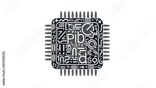 Illustrative representation of a microprocessor chip, showcasing intricate internal components and design elements