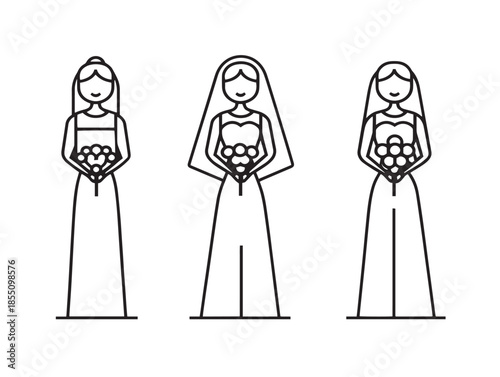 Stunning bride wedding line art icons in a gorgeous minimalist style