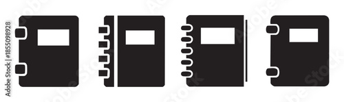 Four different notebook and diary icons representing various styles of personal journals, planners, and academic binders for office and school use.