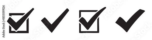 Four black checkmark icons representing approval, completion, and success, perfect for various digital and print applications requiring confirmation or selection.